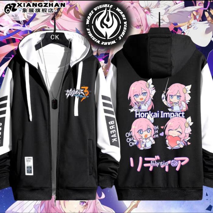 WareVisible Jacket Hoodie ZIPPER ELYSIA HONKAI Oversize Korean Style Unisex Jaket Fleece Lembut Logo