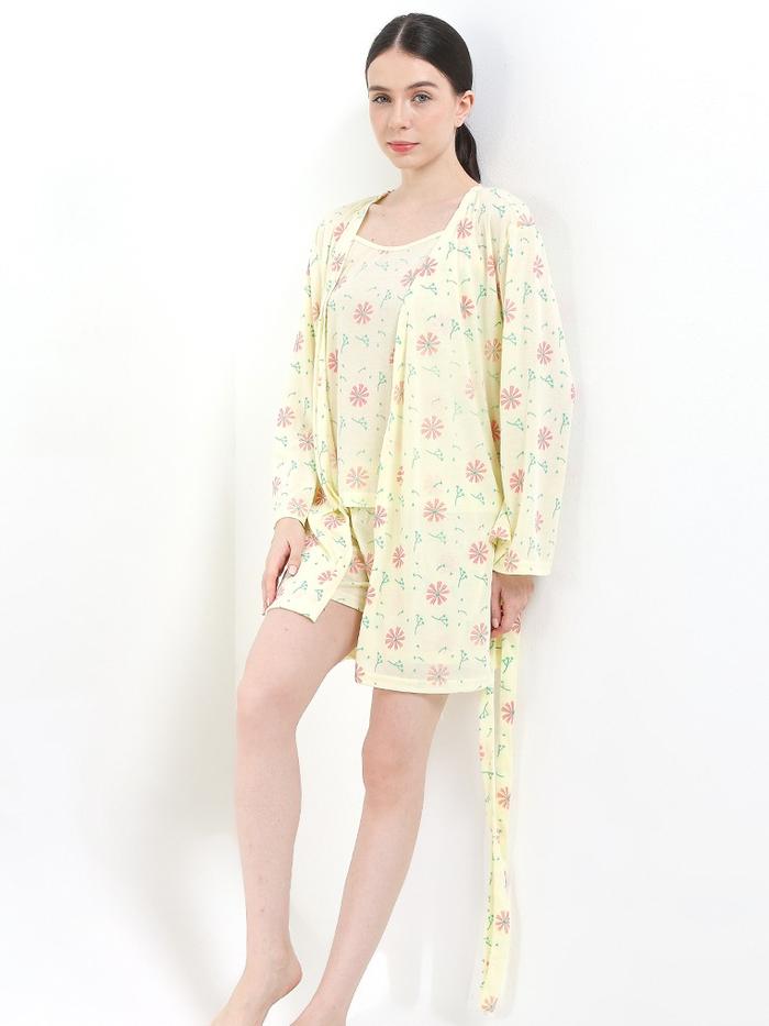 Kimono Tanktop Celana Pendek Baju Tidur Wanita Anne Wintours Kuning Bunga 307 (52508 71085 RK)(04112