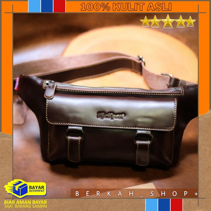 ORIGINAL Tas Pinggang Waistbag Selempamg Kulit Asli Pria Cowok Slempang Slingbag Waist Bag Weistbag 