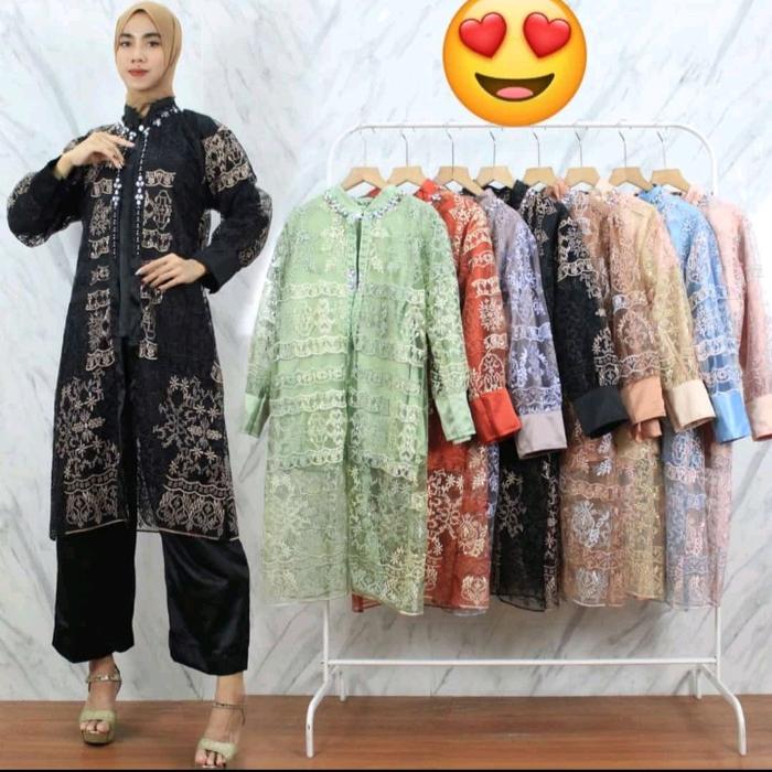 auter brukat setelan celana Nyaman Wanita Pesta
