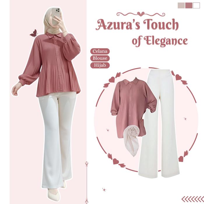 One Set 3in1 Korean Style (Celana Cutbray + Blouse Dusty + Hijab Sand) Ootd Wanita Kekinian - LL162