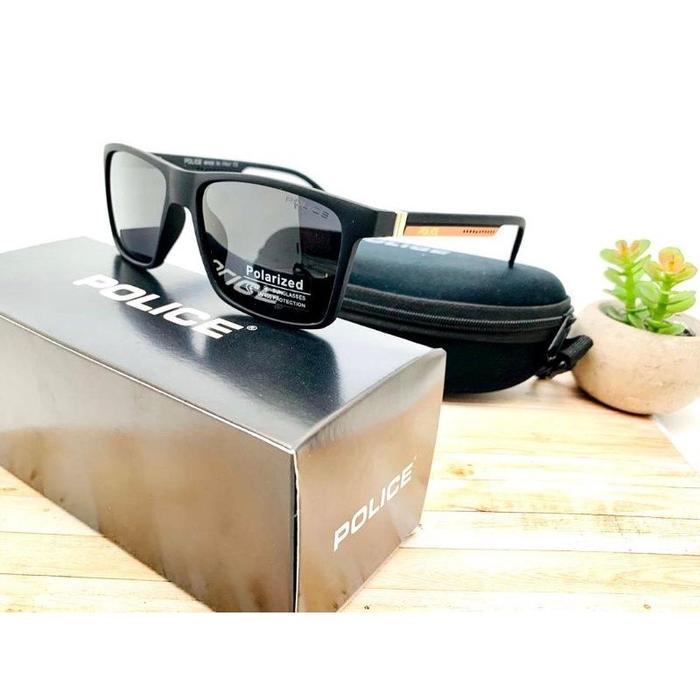 Kacamata Sun Glasses Hitam Pria POLICE Square Lensa Polarized ANTI SILAU OUTDOOR INDOOR FRAME FIBER 