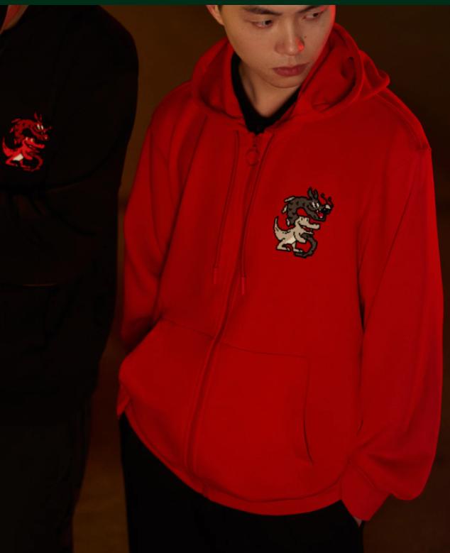 JAKET HOODIE Lacoste FR3 Red 3D Dragon Print Cotton MEN Hoodie SH4758 10 240 ORIGINAL BNWT
