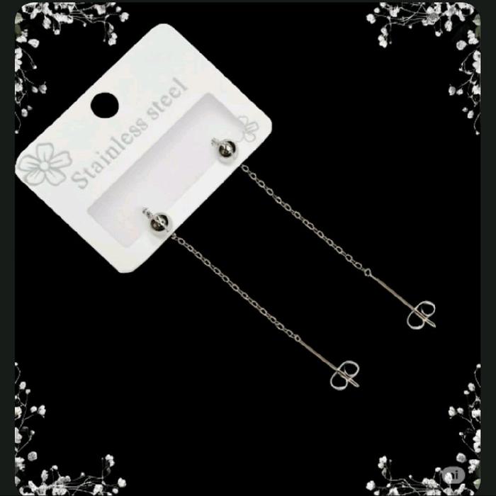 ANTING JURAI PANJANG MOTIF BULAT EMAS|BOLA PUTIH TITANIUM/ ANTING WANITA / ANTING DEWASA / TITANIUM 