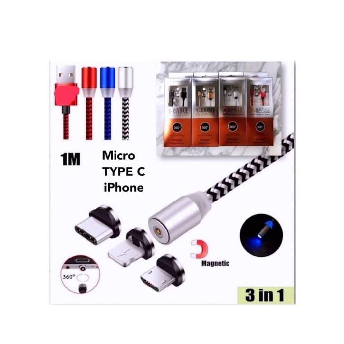 [BELI 1 KABEL DAPAT 4 KEPALA MAGNET] Kabel Data Casan Kepala Magnet 3in1,Micro USB,Type C,Lightning/