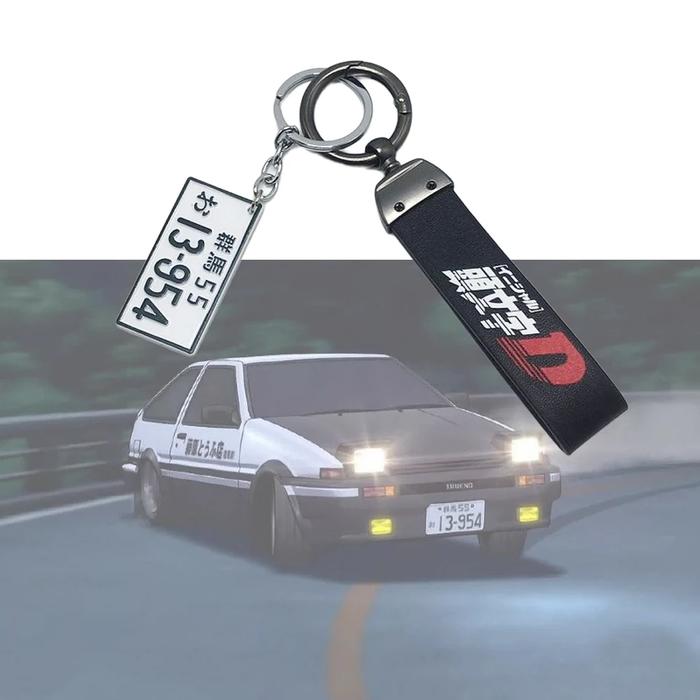 Leather Keychain Initial D Fujiwara Tofu Shop Car AE86 License Plate Key Chain Metal PU Key Holders 