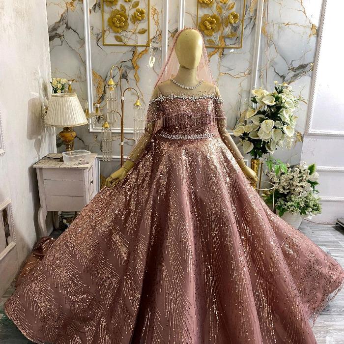 gaun Berbie rose gold