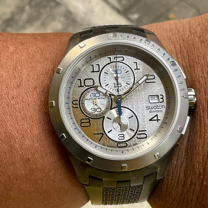 JAM SWISS MODERN : SWATCH CHRONOGRAPH AUTOMATIC SILVER DIAL ORIGINAL