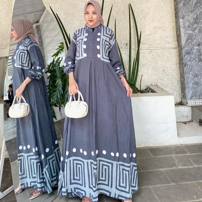 Gamis twill ori premium abu polka Muslim