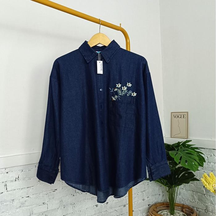 Augie - Mirae Denim Embroidery Shirt Kemeja Denim Wanita Motif Bordir