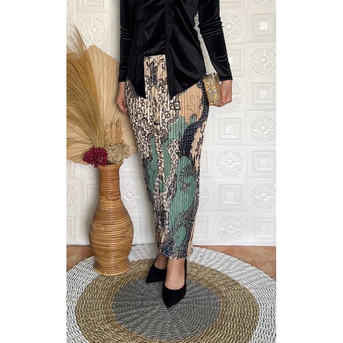 rok plisket wiru standar motif kawung hijau mint/rok wiru/wiron/rok kondangan
