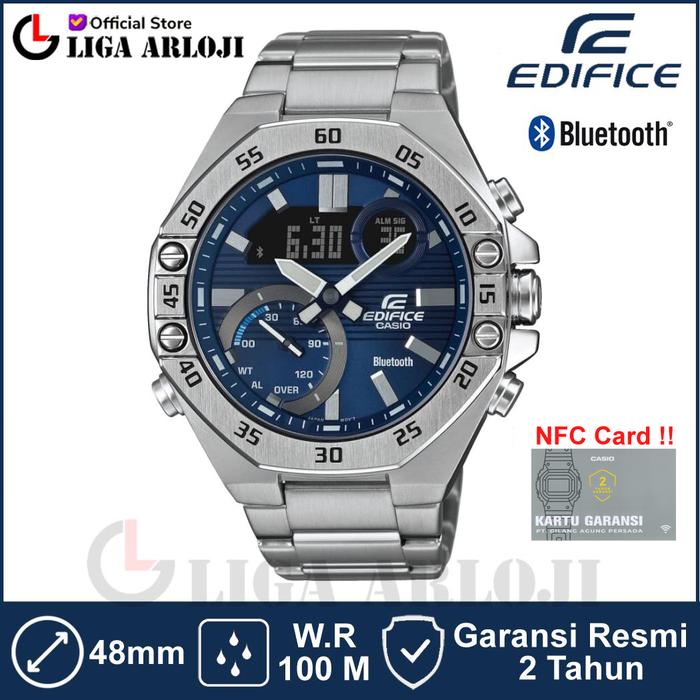 Casio EDIFICE ECB-10D-2ADF Jam Tangan Pria Stainless Bluetooth Biru ECB10D ECB-10D-2A