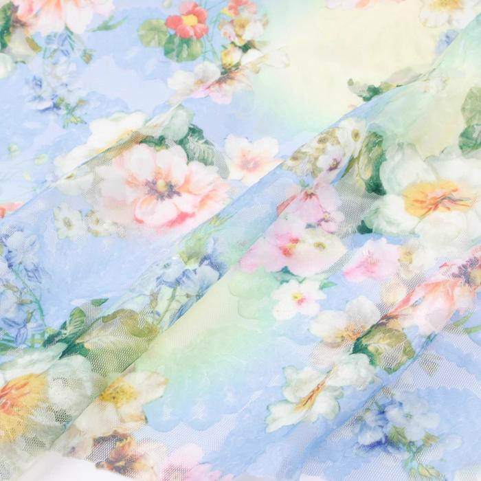 Sheer Stretch Skirt 3D Coil Embroidery Tulle Mesh Fabric Designer Spring Summer