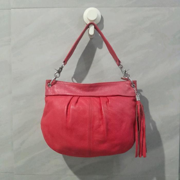 Tas wanita preloved hand bag kulit warna fuschia