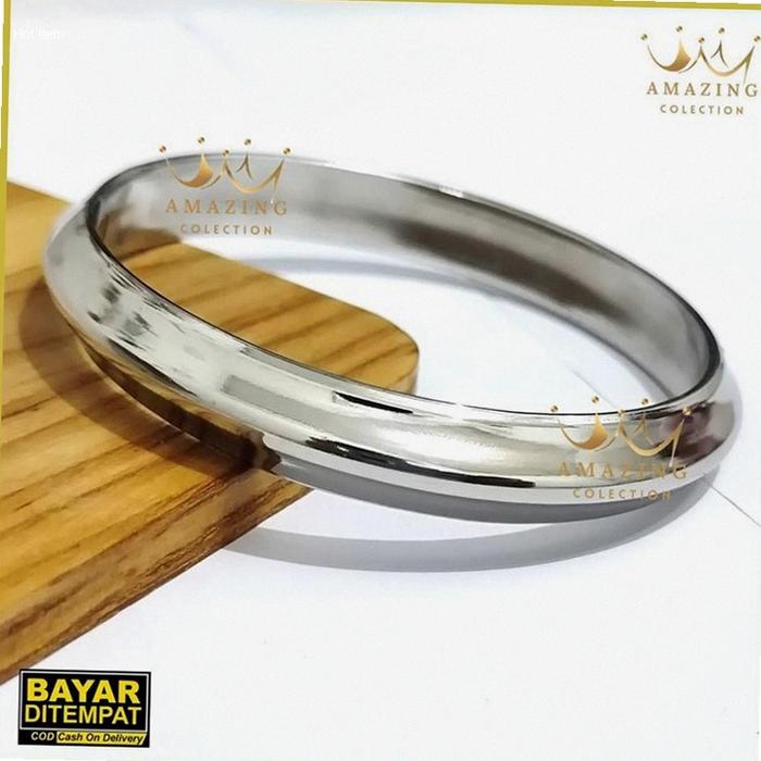 Gelang Benggali Bangle India Punjabi Baja Putih Monel Bulat Segitiga Baja Putih Pria Asli Anti Karat