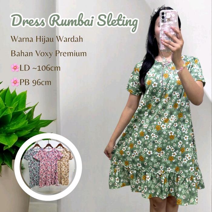 Dress wanita sleting terusan cewek bahan voxy premium Gaun Ibu Daster