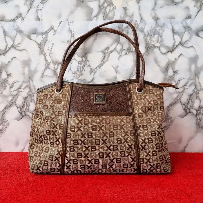 TAS TOTE BMX WANITA SECOND BRAND COKLAT / TAS TENTENG PESTA WANITA BMX COKLAT KANVAS KULIT