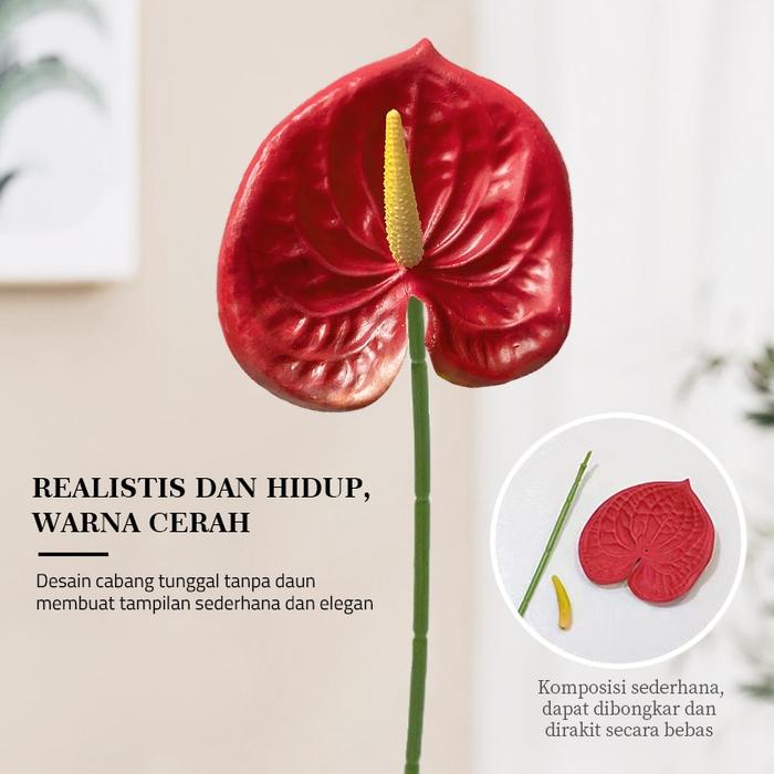 GM Bear Bunga Kuping Gajah Anthurium P0555 (ISI 10 TANGKAI) - Bunga Kuping Gajah Imitasi Artificial 