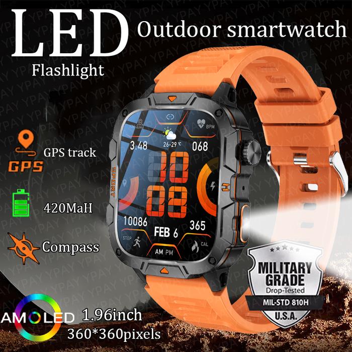 2025 New LED flashlight outdoor smartwatch Bluetooth call 420mAh health monitoring IP68 waterproof s
