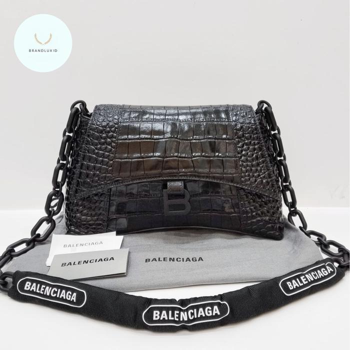 BALENCIAGA LE CAGOLE MINI CROCO BLUE CYAN SWAROVSKI CRYSTAL HARDWARE WITH 2 STRAP (CHAIN N LONGSTRAP