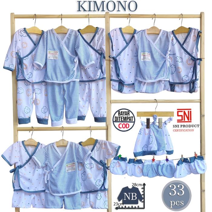 PAKET 33 PCS SET LENGKAP BAJU BAYI KIMONO TALI SETELAN OUTFIT BABY OOTD SNI TOPI SARUNG TANGAN KAKI