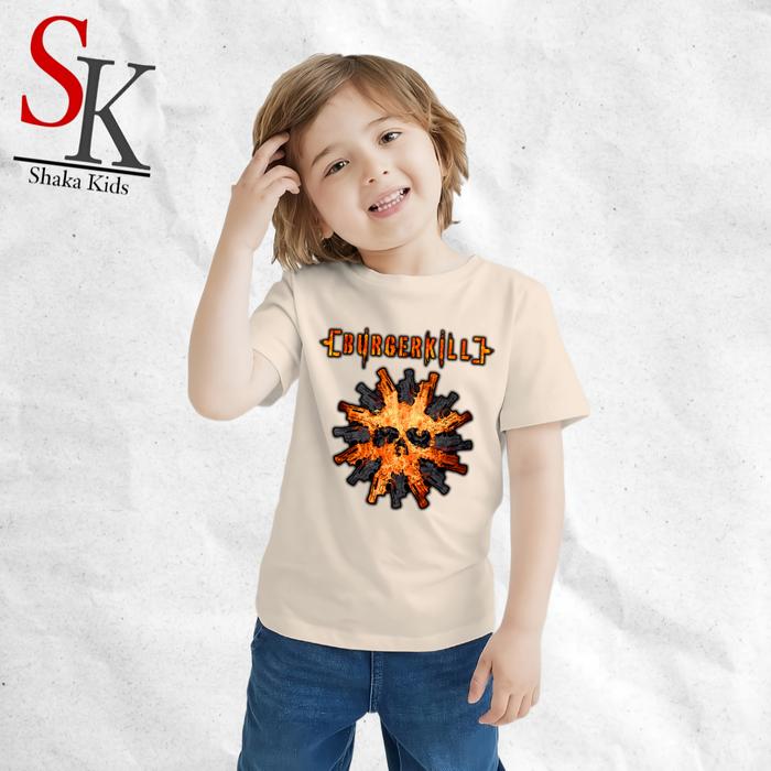 ShakaKids Fashion Atasan Baju Anak Burgerkill Lengan Pendek Cream Cotton Combat Original Pakaian Kao