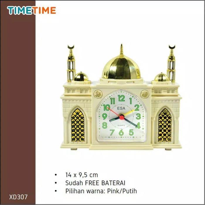 Jam Meja Weker Beker Masjid Putih Best Seller Nuansa Muslim FREE BATER