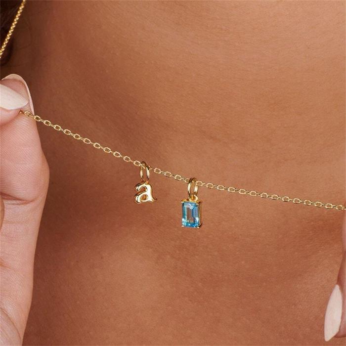 Rectangular December Birthstone Pendant Colorful Zircon Clavicle Chain Women's Stainless Steel Gold 