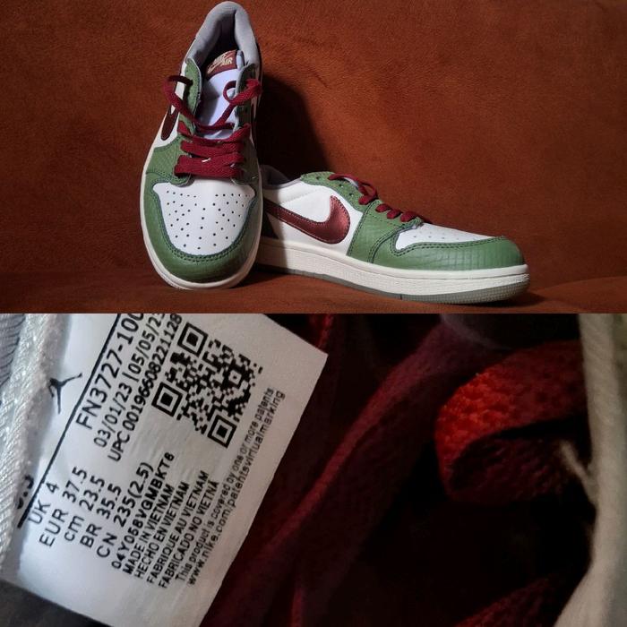 Nike Air Jordan 1 Low Hijau Putih Merah Sepatu Sneakers Pria Wanita Model FN3727-100 Size 37-45