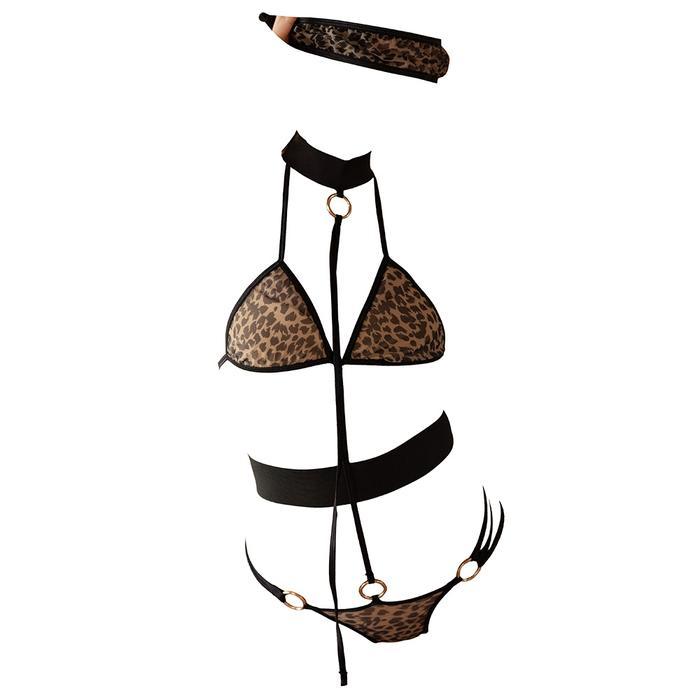 L1254 Bra Set Bralette Sexy Lingerie Wanita Seksi BH Halter CD Teddy Terusan Motif Leopard Macan Tut