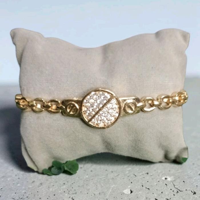 Gelang Titanium Rantai Tengah Bulat Permata Putih dengan Desain Elegan dan Kualitas Tinggi Rante