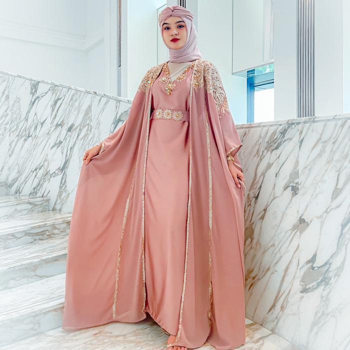Halimah - Bianca Set Inner Belt Dan Turban | Baju Gamis Abaya Kaftan Dress Wanita Muslim Kondangan P
