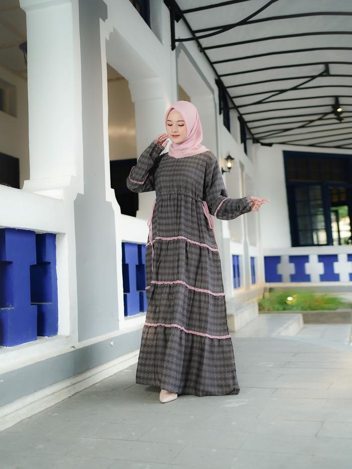 RAMADANIA BAIHAQI LARISSA - DRESS ONLY - Look R02 Muslim Gamis Motif - gamis tunda tunda -SIMPLE DRE