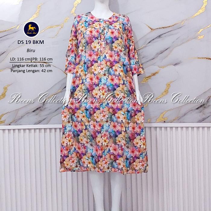 Batik Kuda Mas Daster 19 Lengan 3/4  | Daster 3 Kancing Depan Busui Di Bawah Lutut Rayon Motif Tebal