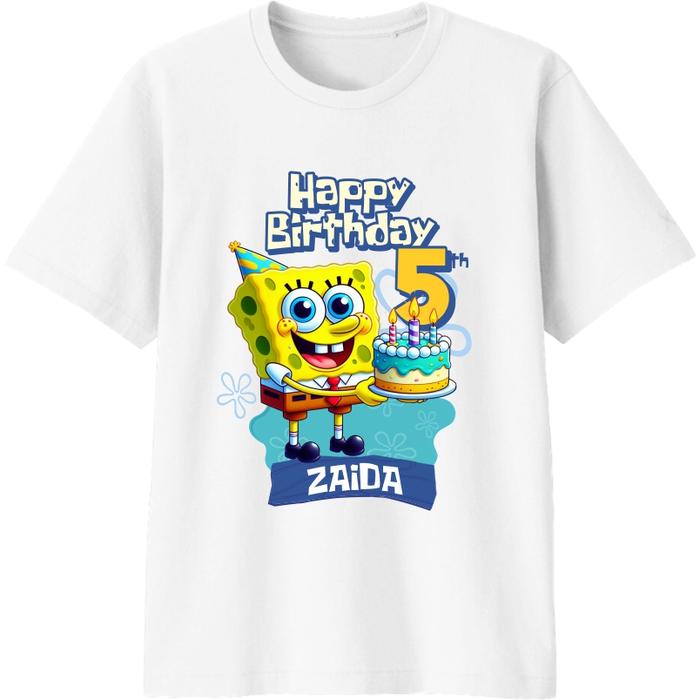 Kaos SpongeBob SquarePants Birthday (Free Nama, Tulisan & Custom Warna Kaos) | Anak, Remaja & Dewasa