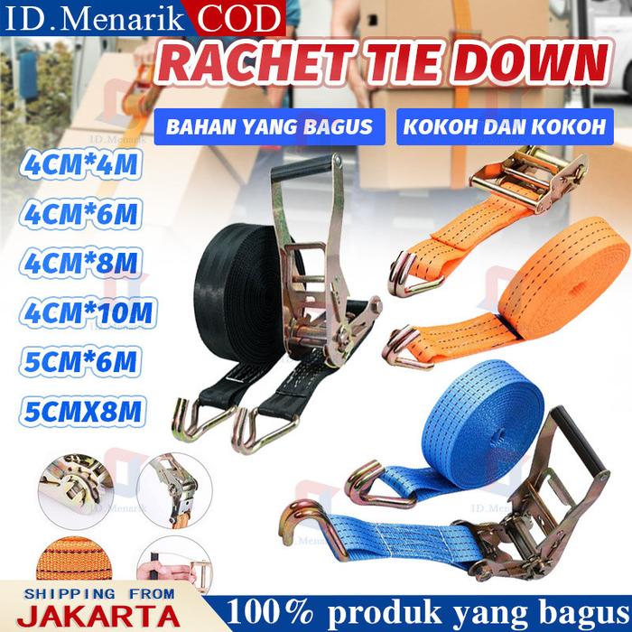 10 Ton Tali Kecepatan Ratchet Tie Down 4 cm x 6M/8M/10M 5CMx 6M/8M ,Lashing Track Trek Belt Trackbel
