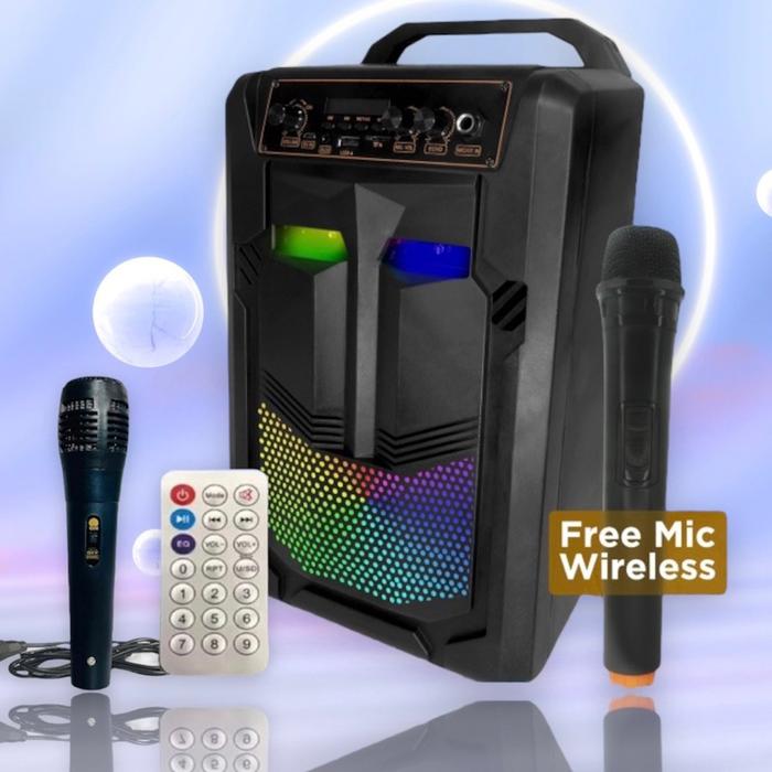 Speaker Bluetooth Karaoke Kimiso Qs-889 free 1mic wireles plus 1mic kabel 8 8inch With Mic Karaoke