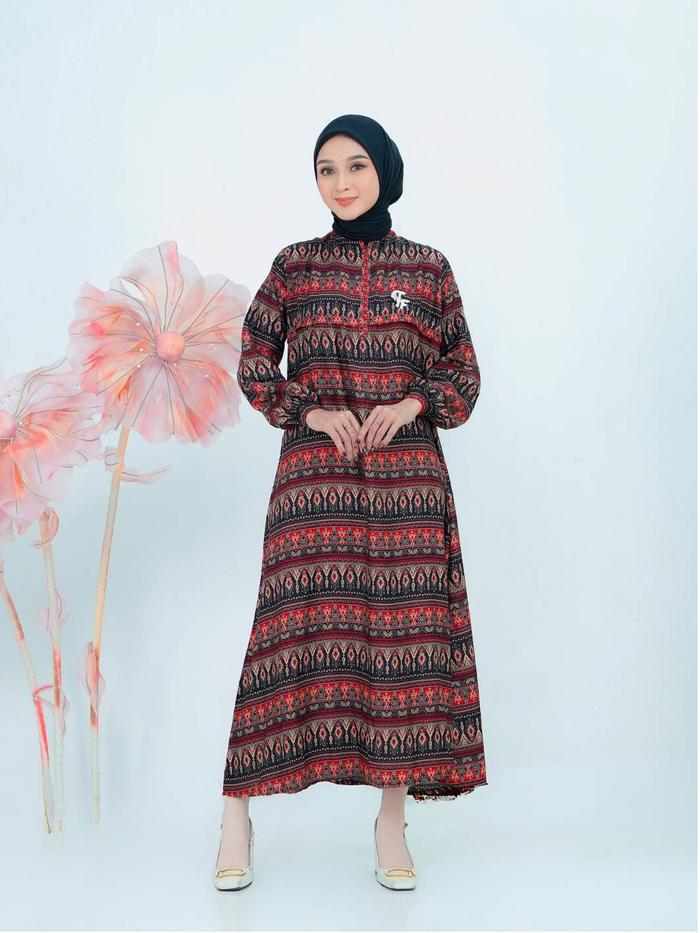Gamis Sakura midi motif 4 gamis muslim wanita motig etnic kekinian gamis midi terlaris 2025 gamis wa