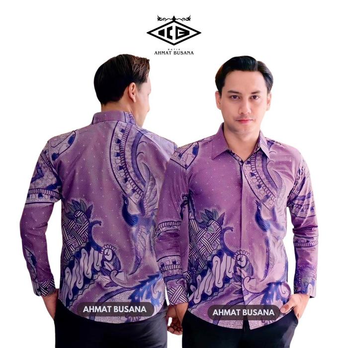 Kemeja Batik Premium Motif Ungu Lavender Slimfit Lengan Panjang Pendek Lapis Furing Bahan Katun Prem