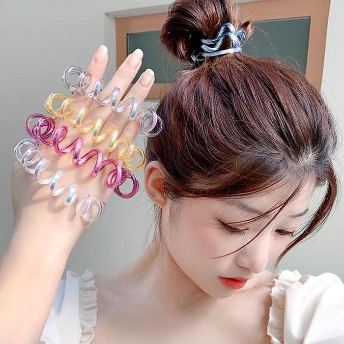 IKAT RAMBUT SPIRAL METALIK RAINBOW IMPORT / SPIRAL IKAT RAMBUT / KUNCIRAN SPIRAL / KARET SPIRAL