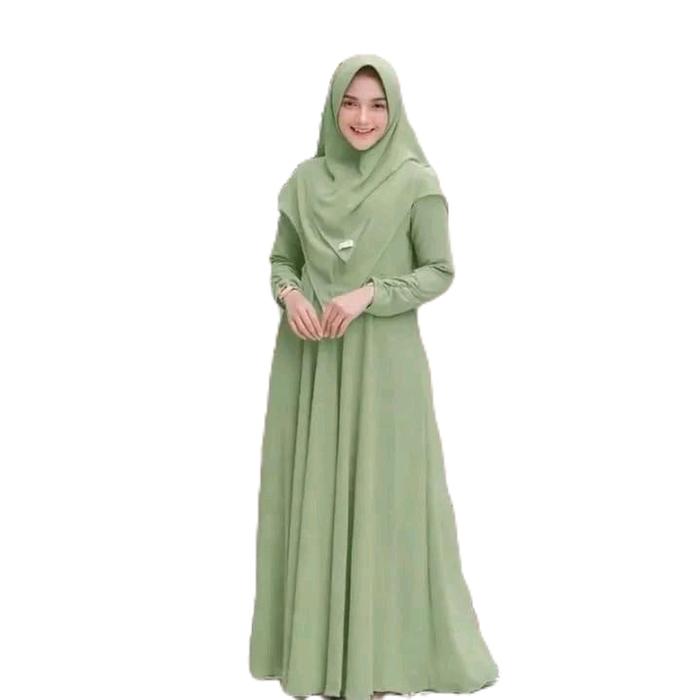 set hijab Muslimah Mosscrepe khimar remaja Wanita Dress Syari  Dewasa Baju muslimah Lebaran Pesta Me