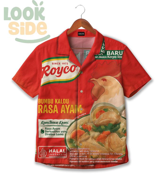 LOOKSIDE Kemeja Rasa Ayam – Kemeja Unik Motif Royco – Desain Parodi Lucu Khas Indonesia Bahan Adem P