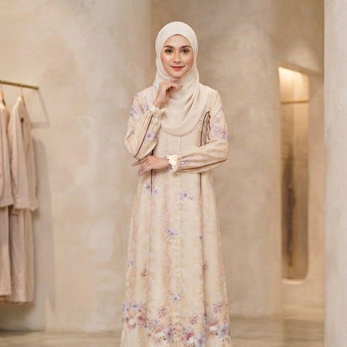 Gamis midi Darby/dnl RUXURY. midi lis motif bunga   bahan rayon England original