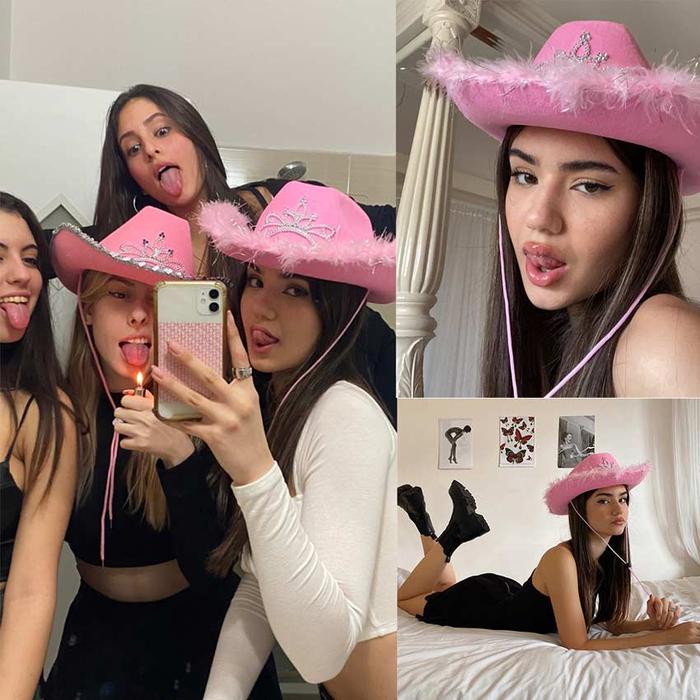 Cowgirlhat Y2K | Pink Cowgirlhat | Cowboyhat | Topi Koboi Keren | Cowboy Cowgirl Hat Y2K