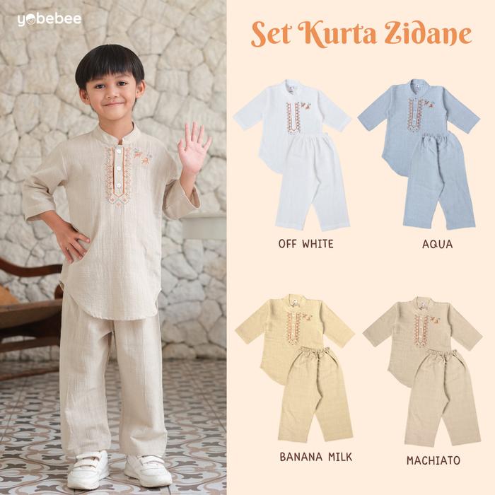 Yobebee Zidane Kurta Set Baju Muslim Bordir Setelan Koko Lebaran Couple Anak Laki-Laki 2-12 Tahun