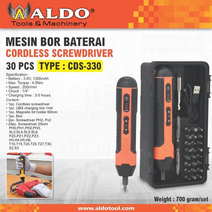 MESIN OBENG BATERAI / CORDLESS SCREWDRIVER TYPE : CDS-330 MERK ALDO