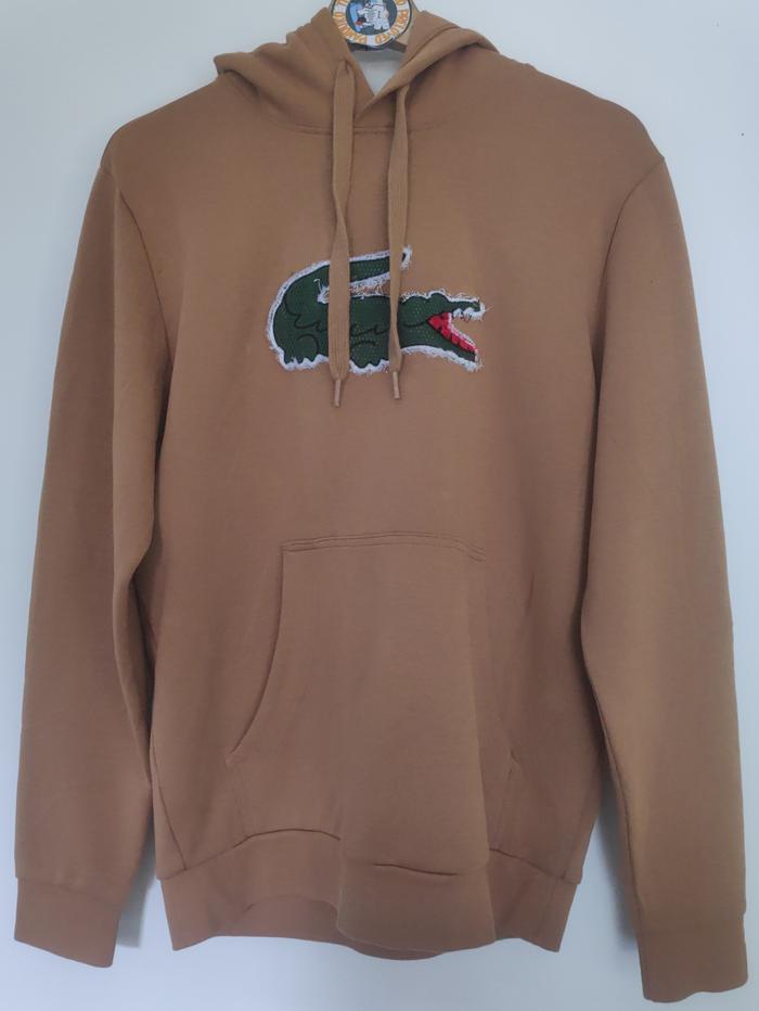 LACOSTE Brown Loose Fit Pullover Hoodie Sweater Hodie Big Logo Buaya