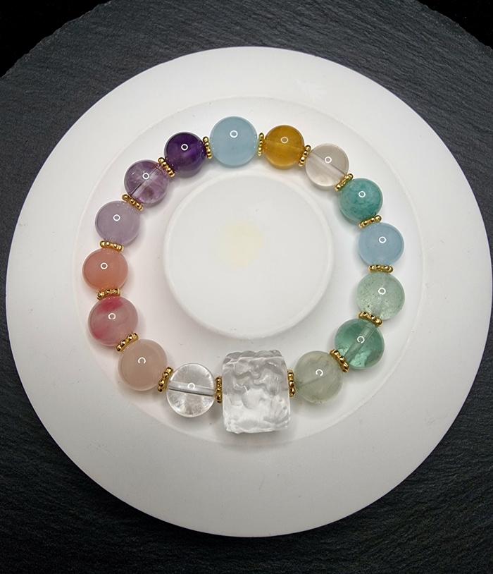 Gelang Batu Mix Crystal Quartz Full Natural Bead 9 Tails Fox HQ 10-12mm F1461
