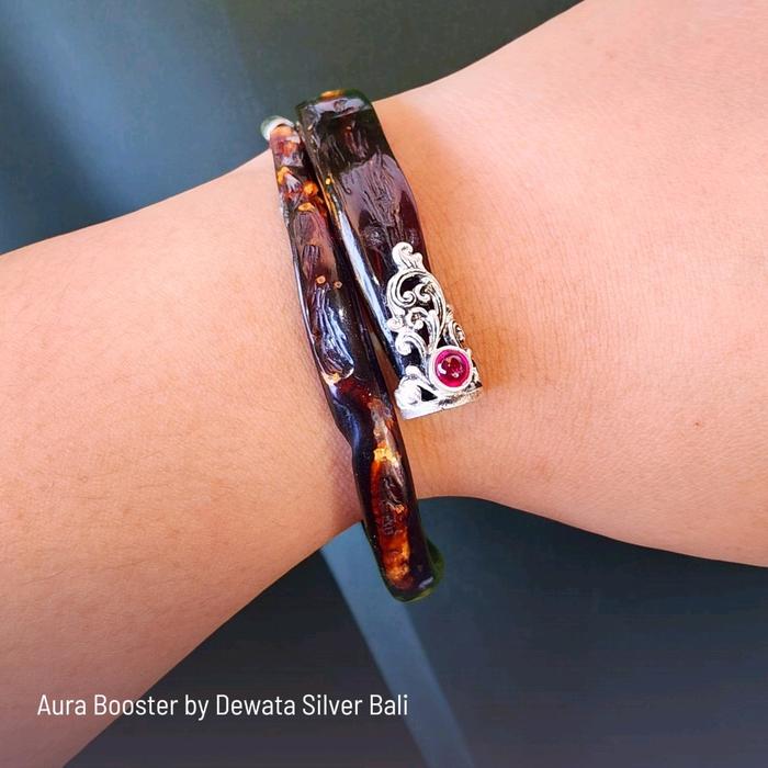 GELANG PERAK ULI BRAHMA / AKAR BAHAR MERAH TEMBUS KRISTAL KHAS BALI UNISEX - DISKON 50%