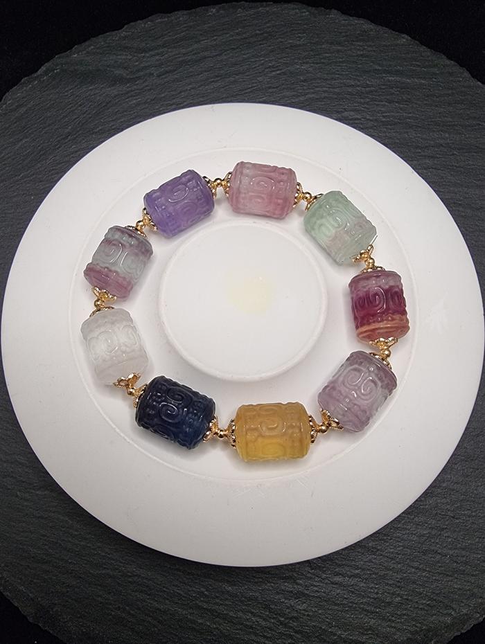 Gelang Batu Crystal Rainbow Flourite Quartz Ukiran Awan HQ Full Natural 15x12mm C1909